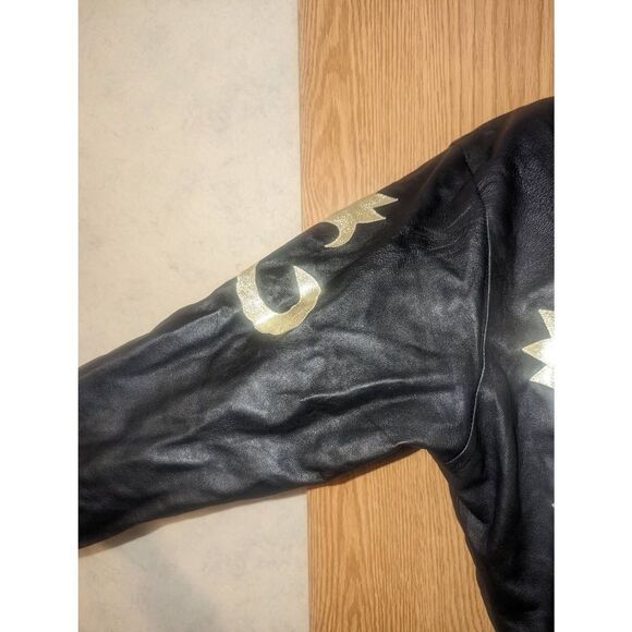 Vintage 80s Man Art Gold Embroidered Black Leather Jacket - Picture 12 of 12